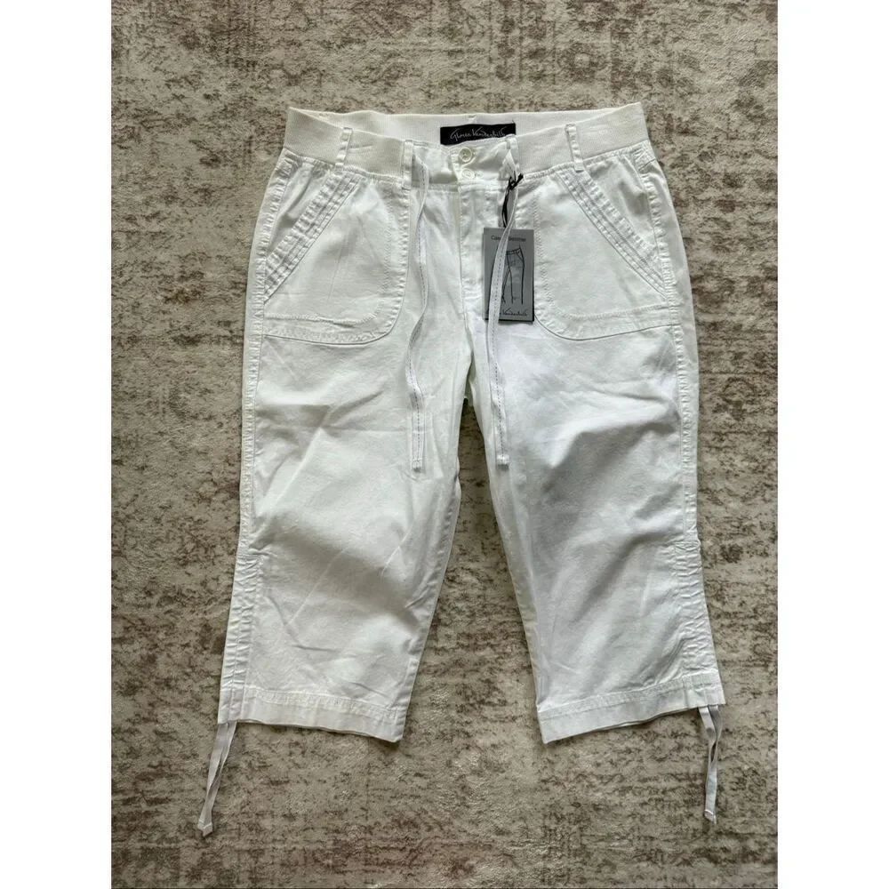 NWT Gloria Vanderbilt Women's Drawstring Waist Casual Skimmer Capri White Size 6